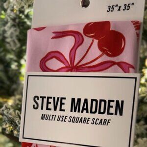 Steve Madden Kitchy Cherry Print Scarf Cherries Pink Red Bows Head Wrap Bag Tie